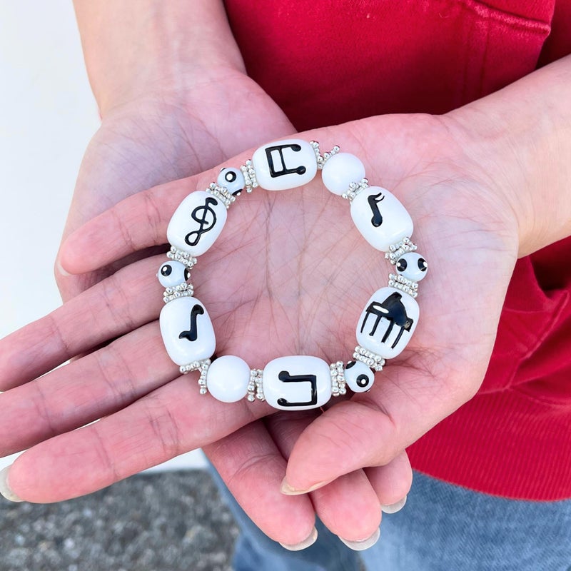 fiona Piano Music Notes Bracelet - Glass Beaded Strand, Hand-Painted Icon - Teacher Appreciation Gift, Women's Accessory - Image 5